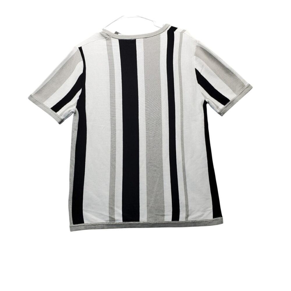 Magaschoni Women's luxury black/gray striped sweater size Large office church